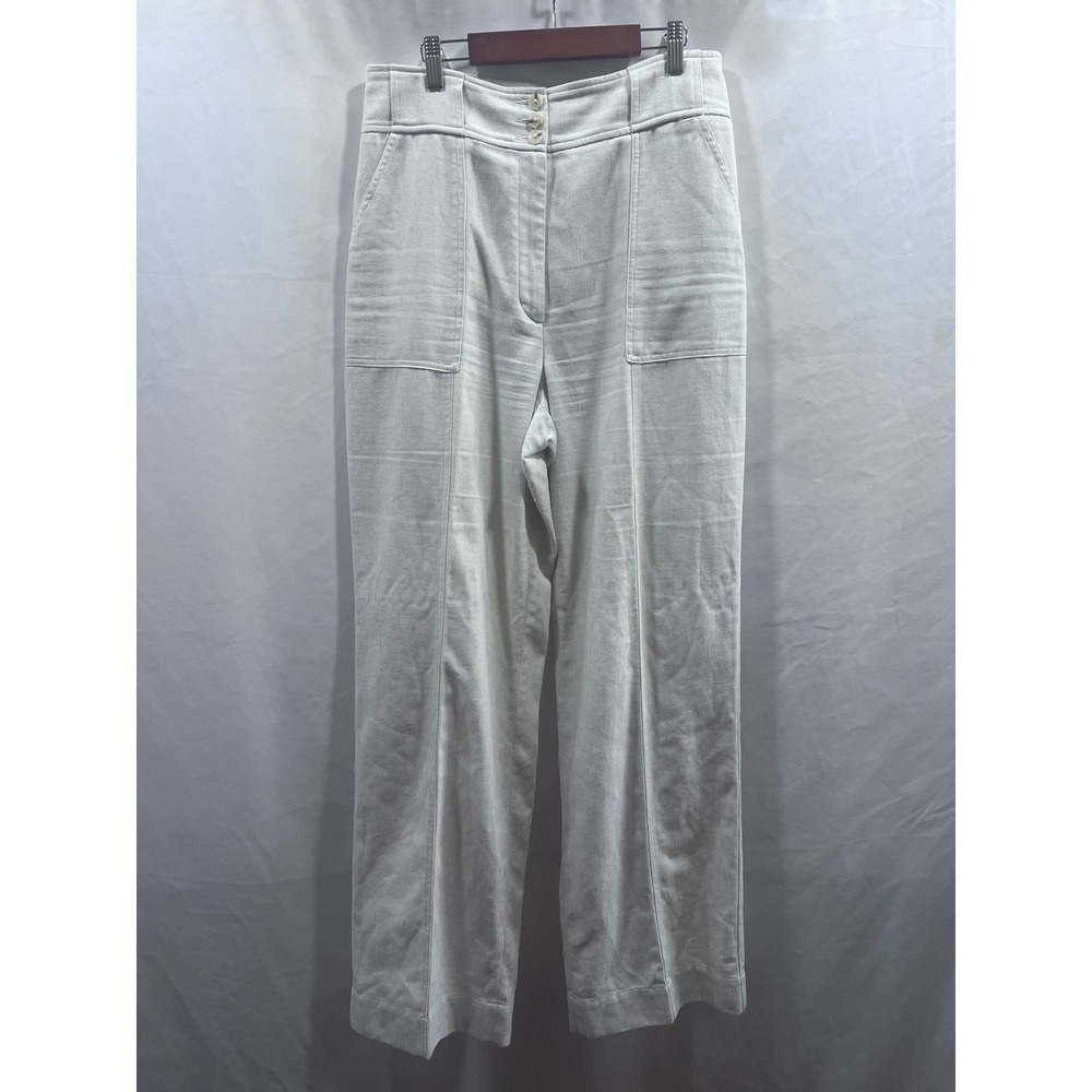 Express Womens Super High Rise Trouser Wide Leg Pants Ivory Oatmeal Size 10R